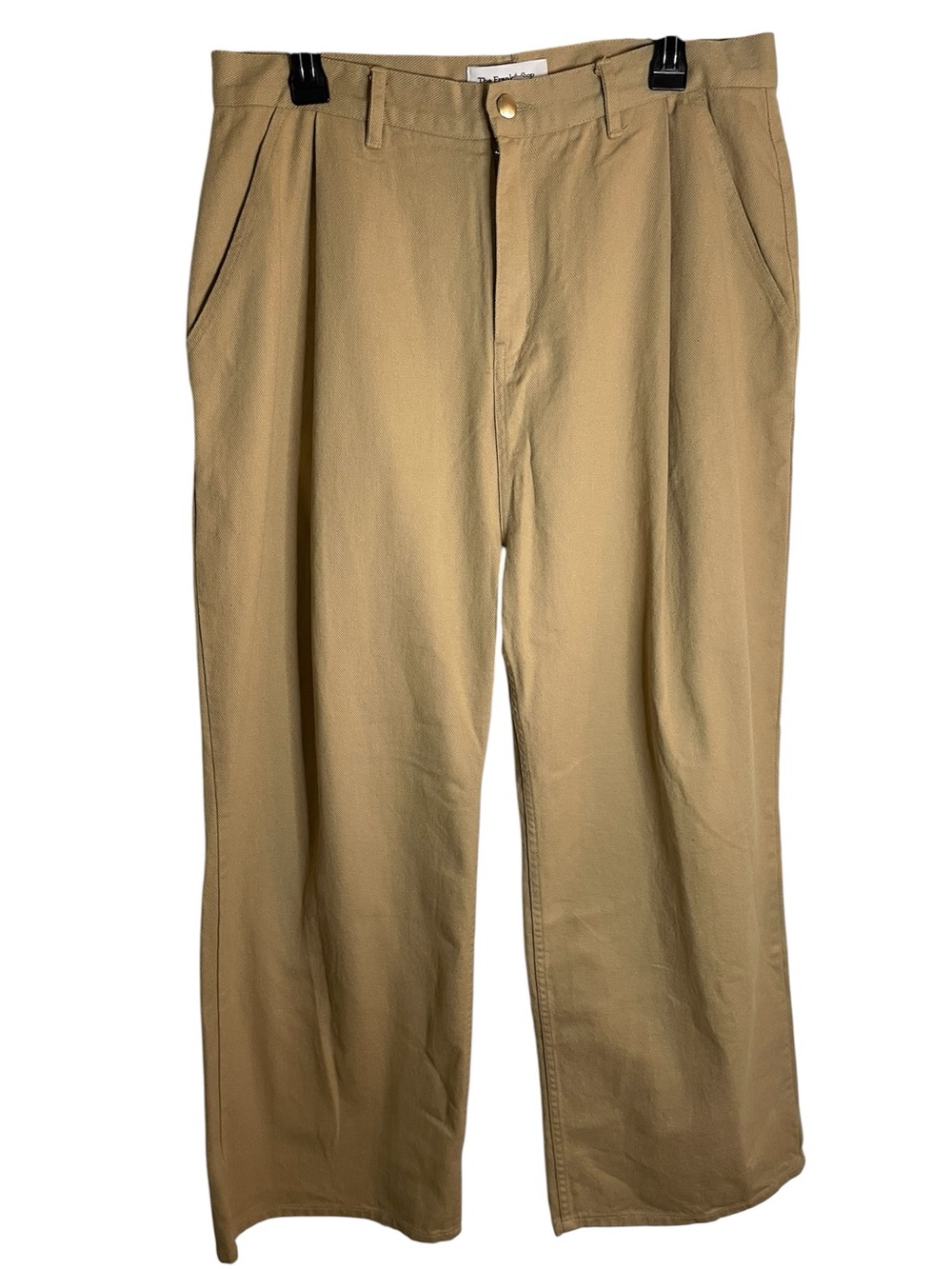 The Frankie Shop Tan Pleated Cotton Chino Pants Size XL neutral preppy ladies